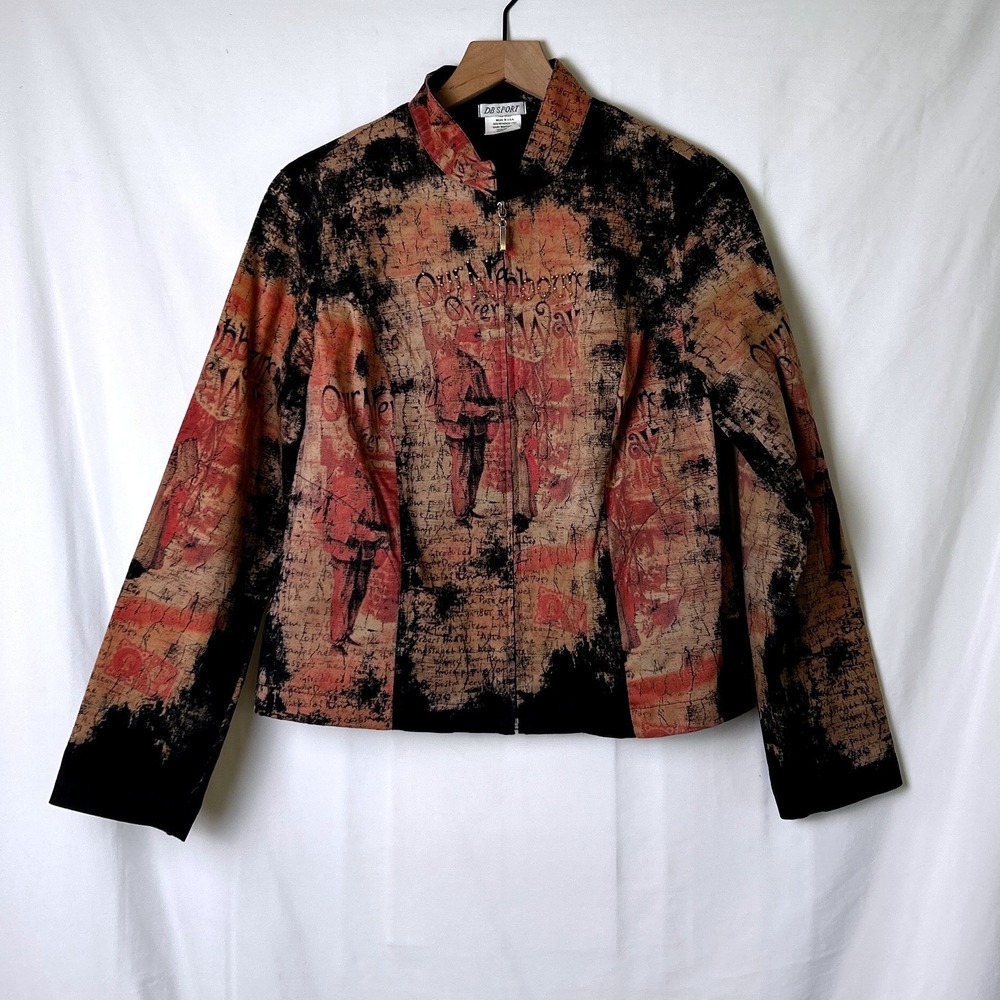 DB Sport Womens Graphic Print Studded Zip Up Jacket Size M Black Terracotta